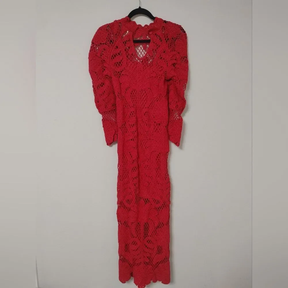 FARM Rio Scarlet Long Sleeve Lace Dress